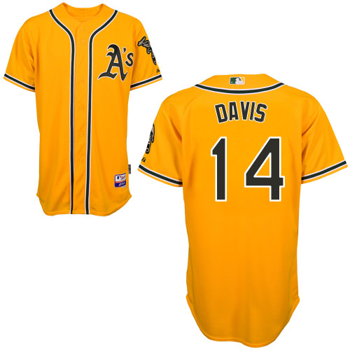 Ike Davis #14 Youth Baseball Jersey-Oakland Athletics Authentic Yellow Cool Base MLB Jersey